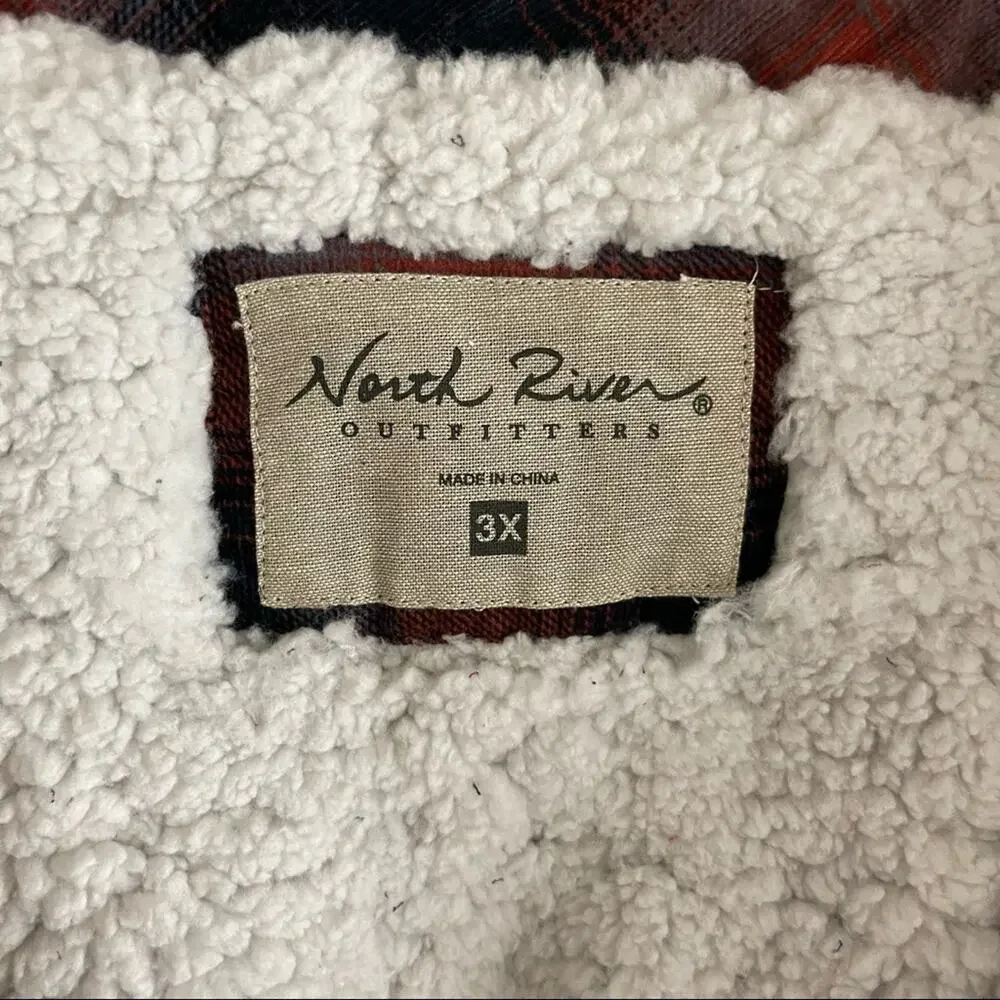 NEW North River orange blue plaid corduroy Sherpa outdoor vest 3X